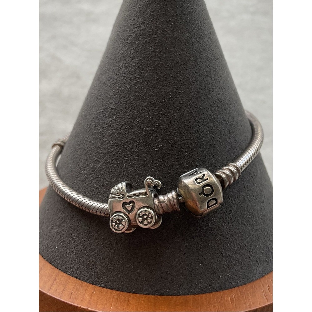 Pandora ALE 925 Sterling Silver Bracelet Baby Carriage Charm